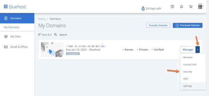 My Domains Manage