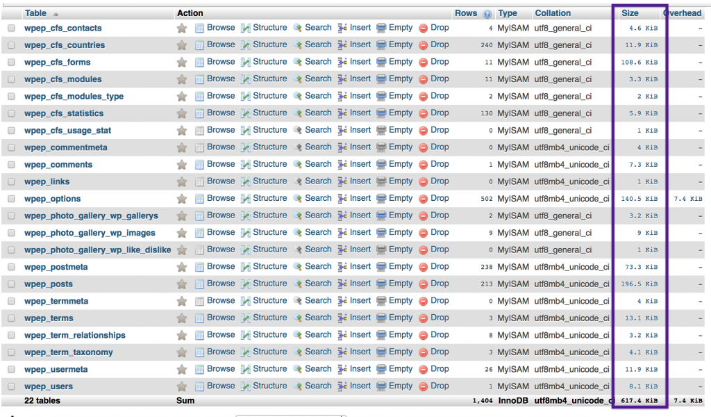 Database Size