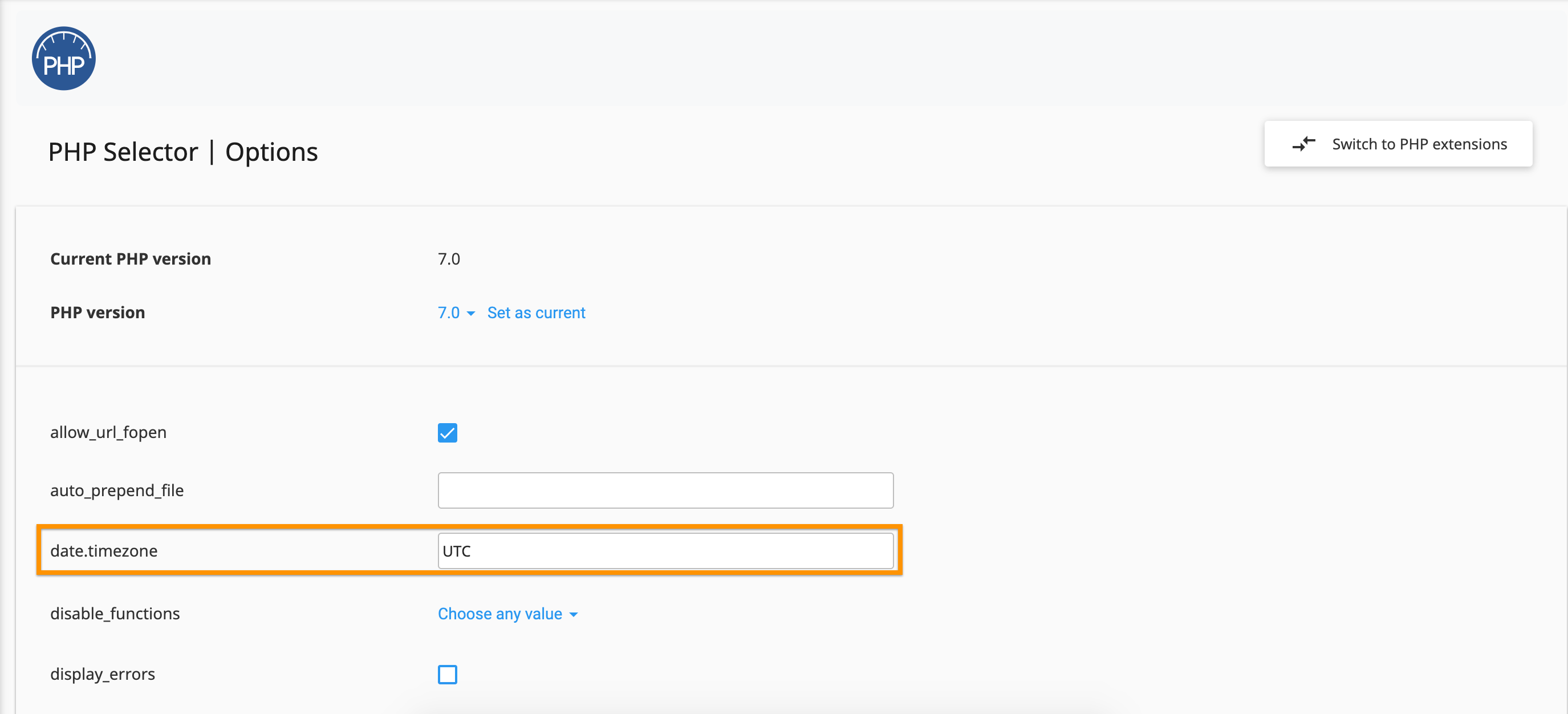 date.timezone cPanel