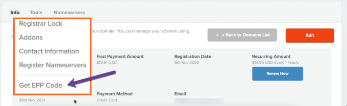 Domain EPP Code FastComet