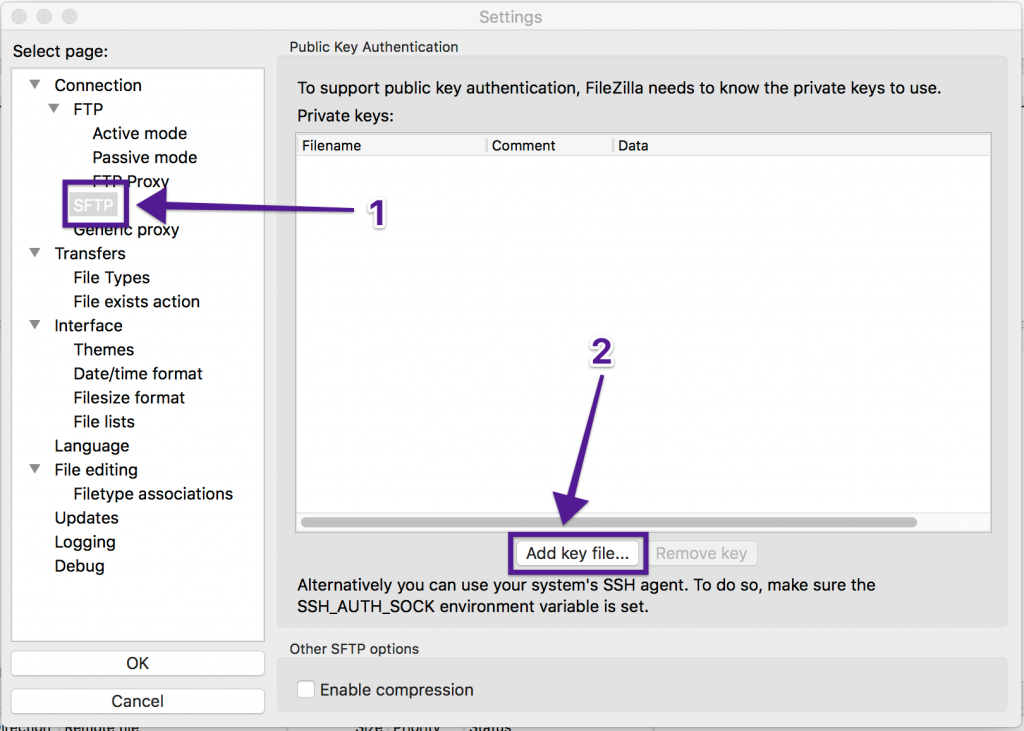 FileZilla SFTP - Add Key
