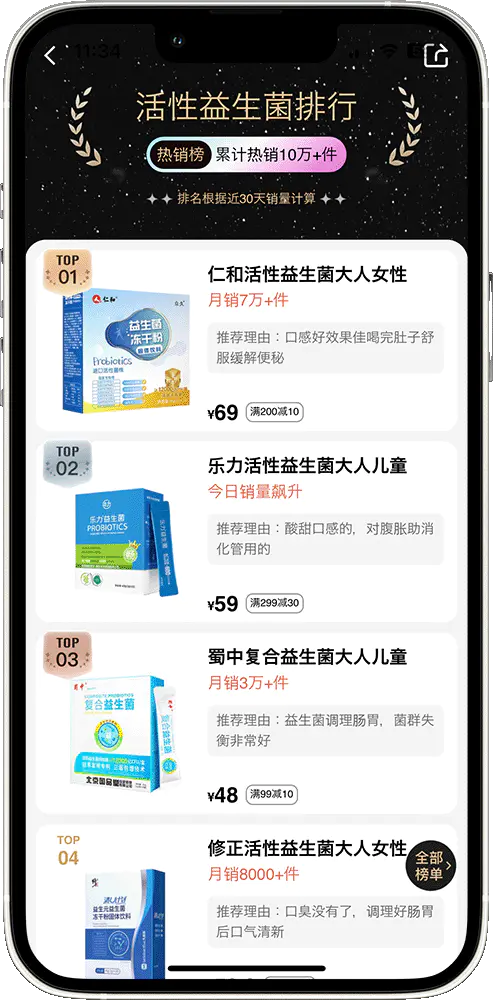 Probiotic ranking on Tmall